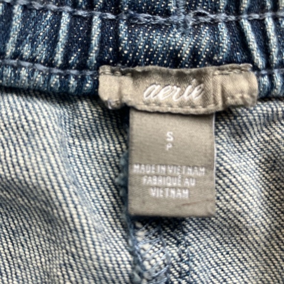 Aerie Denim Color Block Pull On Cut Off Shorts With Drawstring Size Small - Picture 2 of 8